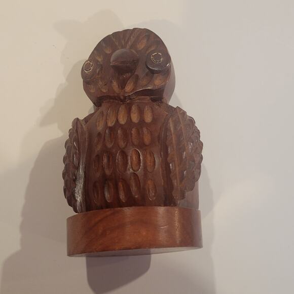 Vintage Hand Carved Wooden Eyeglasses Holder Owl Figurine - Picture 3 of 13